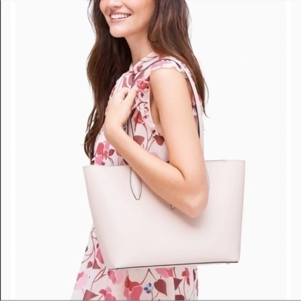 Kate Spade Cream Refined Grain Leather Tote Bag Zip Top NWT